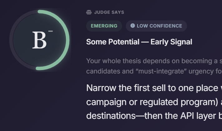 The Judge — AI-driven opportunity assessment with confidence-weighted verdict