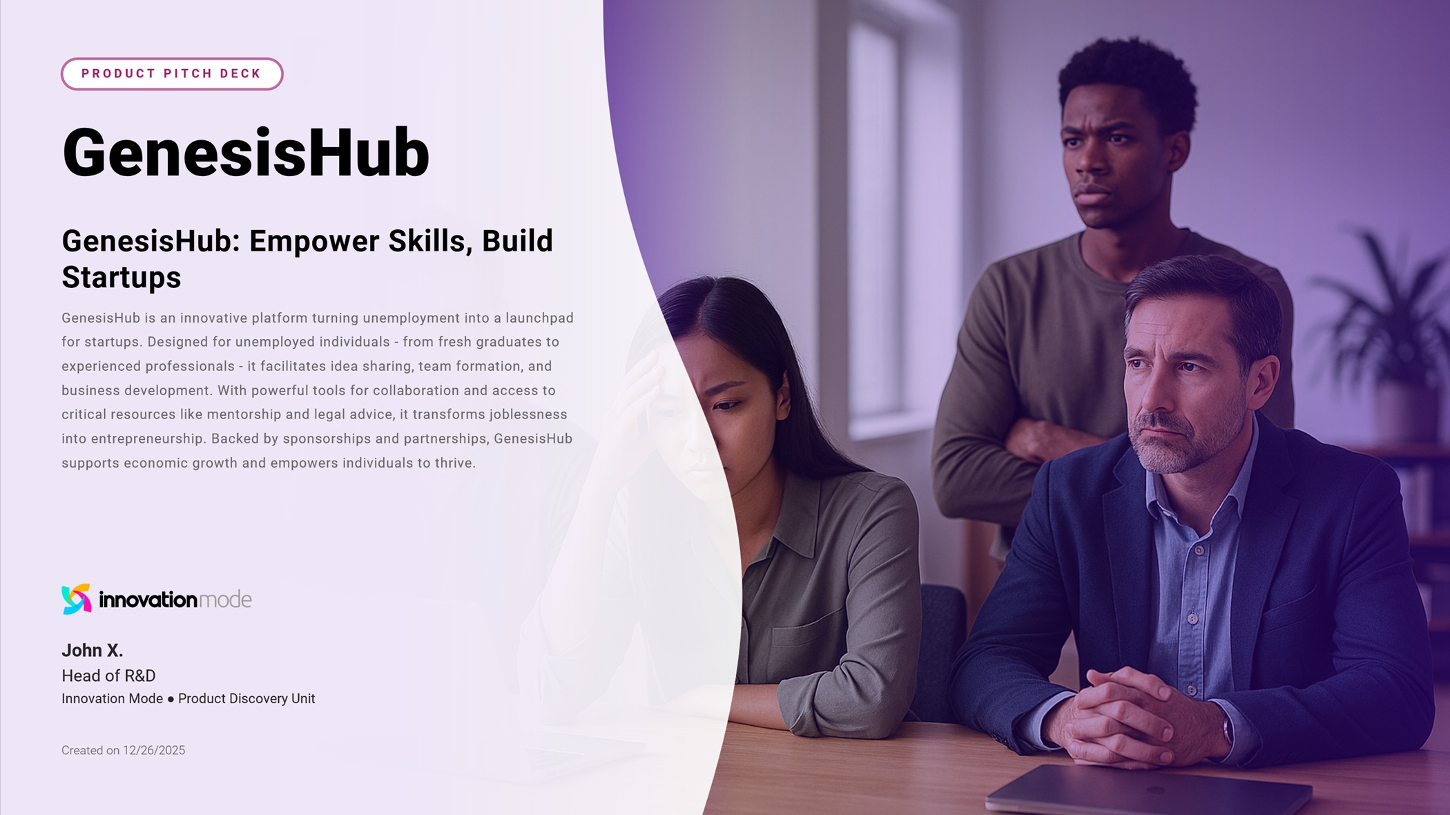 AI-generated PRD cover page example | Product requirements document template for SaaS startup | GenesisHub entrepreneurship platform | Professional product documentation design | Ainna AI document generator